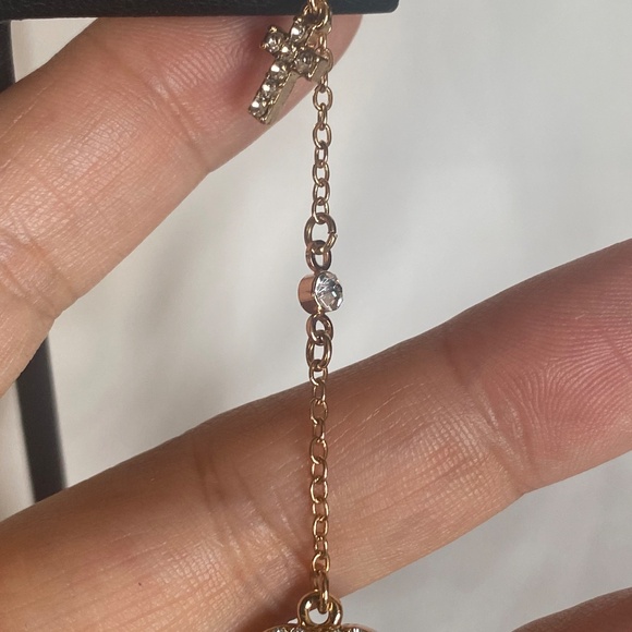 Chain earrings with Dangle turquoise heart and a cross - Picture 5 of 6